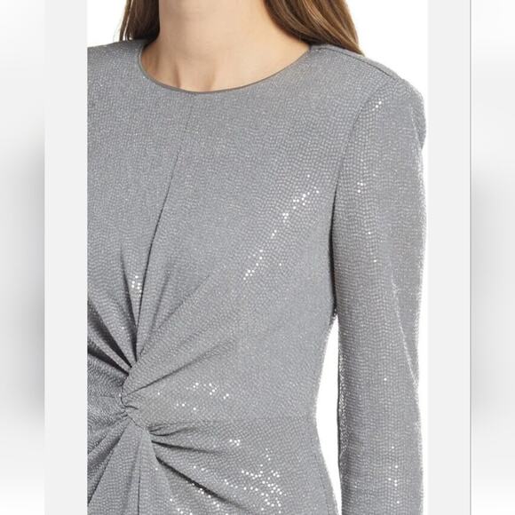 Vince Camuto Womens Cocktail Dress Size 2 Silver Metallic Sequin Long Sleeve - Picture 5 of 13